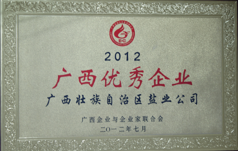 2012年度“廣西優(yōu)秀企業(yè)”榮譽(yù)牌匾